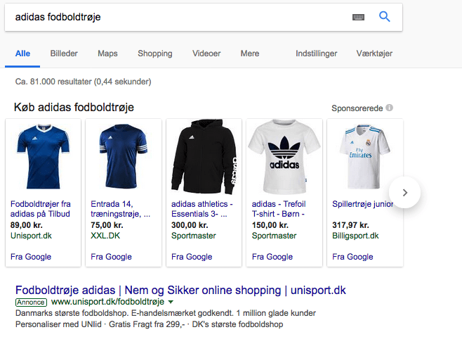 Adidastrøje Google Shopping